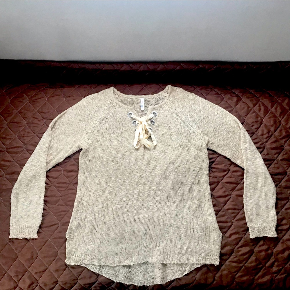 Xhilaration Knit Sweater - Large. Never Worn. Beige color with laced tie.
